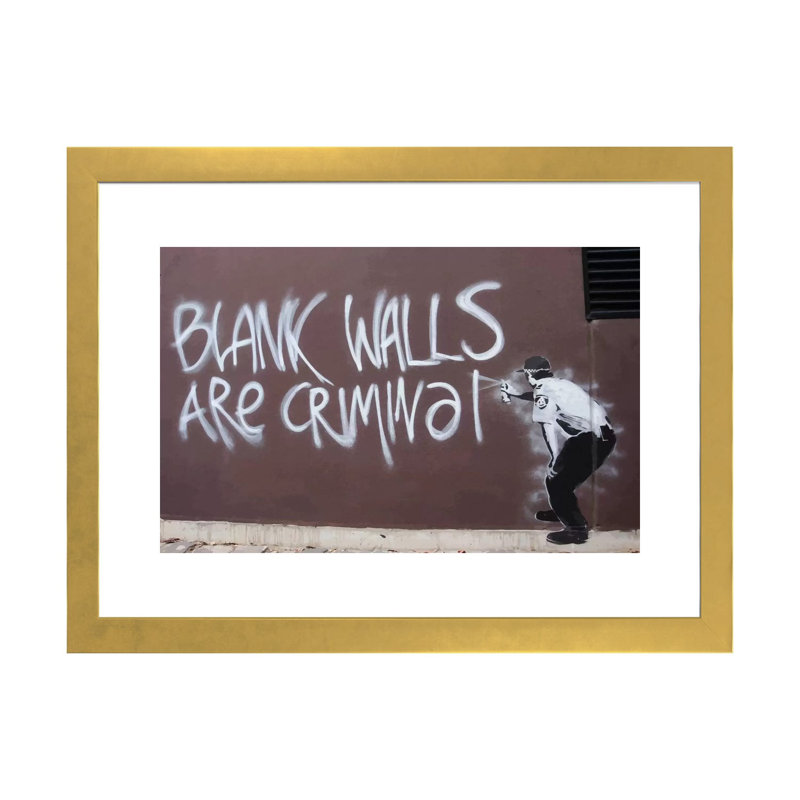 Les murs vides sont des motifs criminels, Papier encadré doré, Blanc, H 24 po x l 32 po x P 1 po