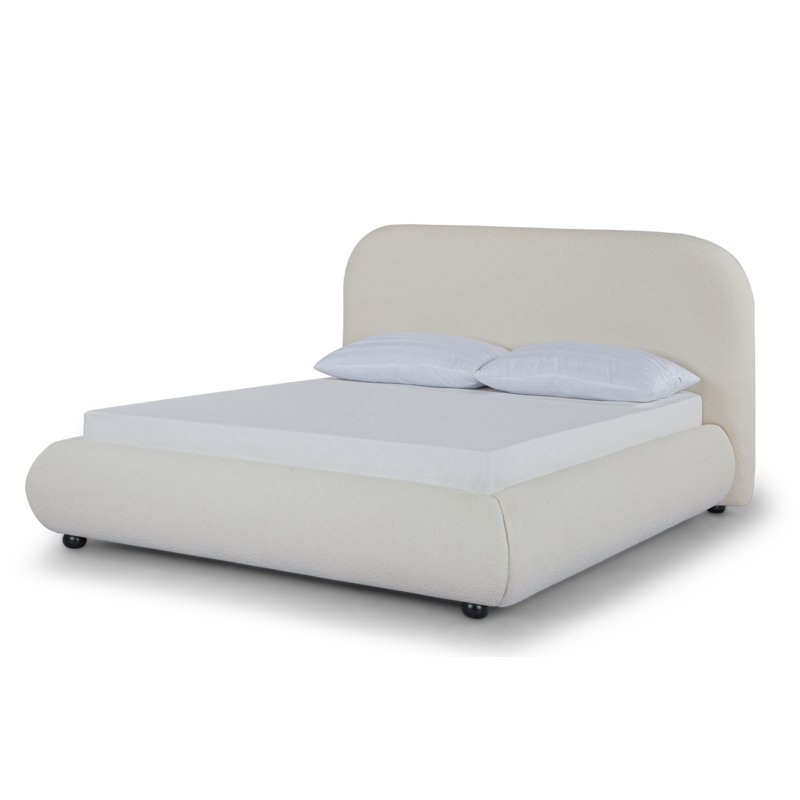 Reggie Upholstered Platform Bed, Queen, Off White Performance Boucle