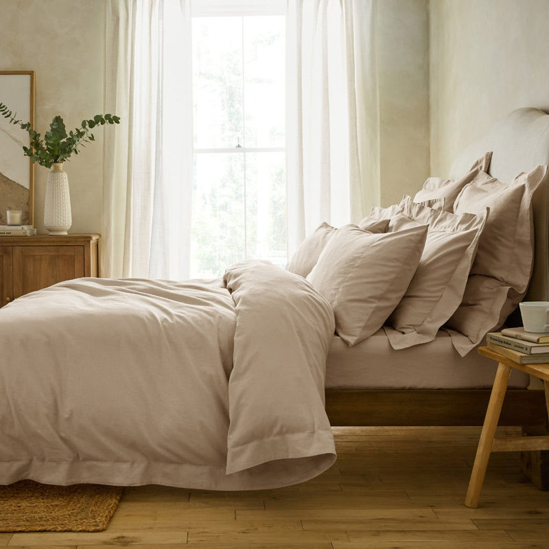 Luxury Linen Blend Edged Duvet Covers, Single Duvet Cover, Stone