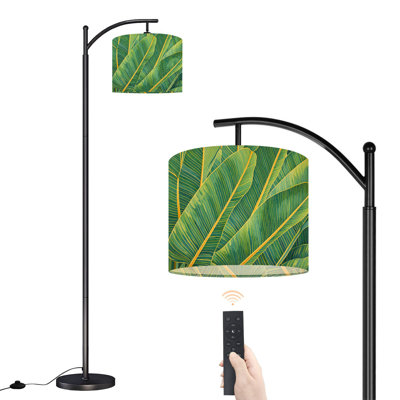Lampe sur pied à arc avec abat-jour ajustable lampe de banane tropicale à feuilles de palmier tropicales noir blanc Lampe sur pied à 3 températures de couleur à intensité variable avec interrupteur au pied pour la chambre à coucher