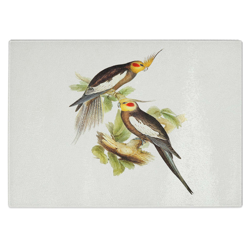 Tempered Glass Cockatoo Parakeets Chopping Board, 39 cm W x 28.5 cm L