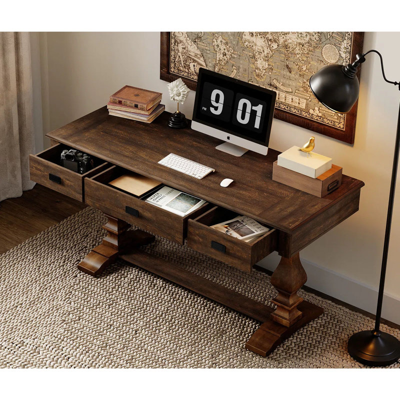 Ensemble de bureau et bahut Farmhouse avec station de charge, brun, Brun / brun