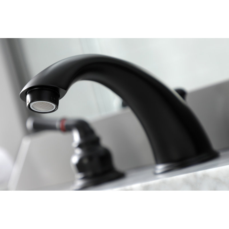 Kingston Brass Magellan Two-Handle 3-Hole Deck Mount Widespread Bathroom Faucet with Retail Pop-Up Drain, Matte Black