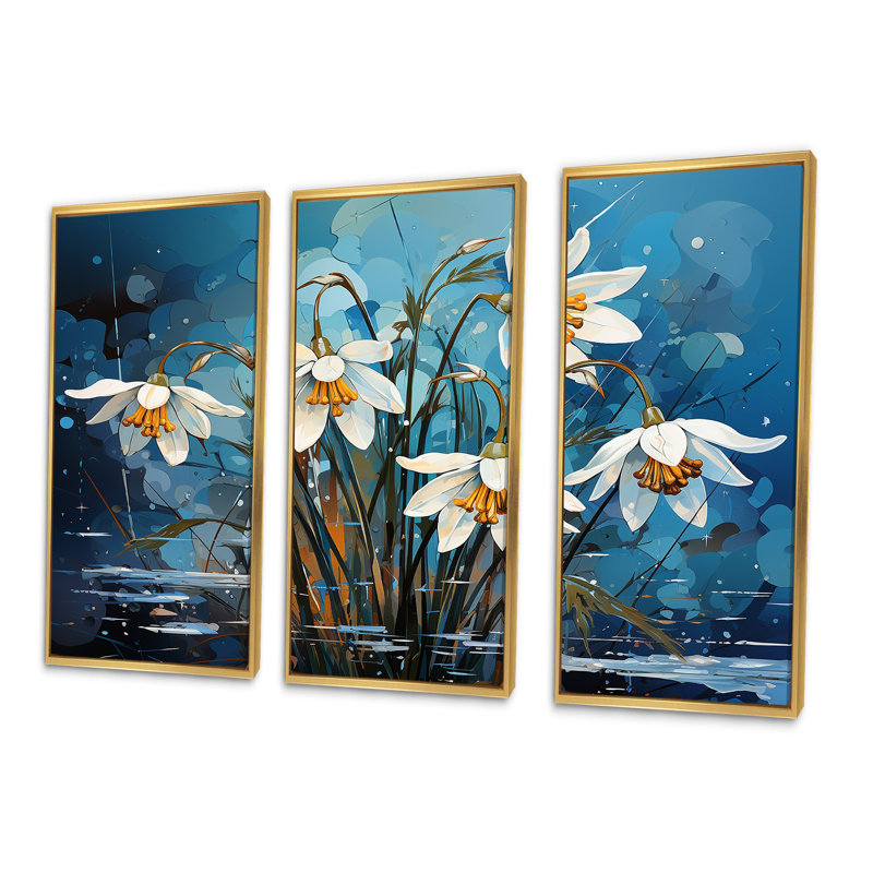 Ensemble de décorations murales réalistes Snowdrops Winter Chills III - Snowdrops, Cadre flottant doré