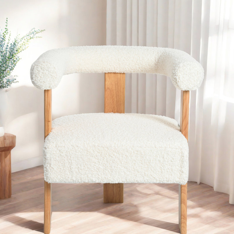 Chaise rembourrée blanche avec accoudoirs, fauteuil en velours Boucle Feel pour la décoration intérieure