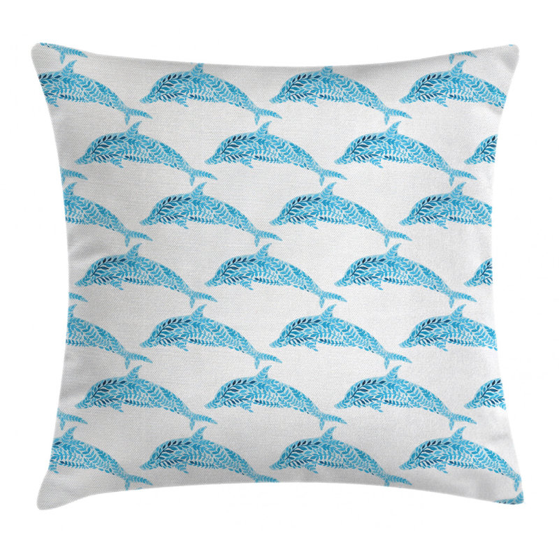 Housse de coussin décoratif 40" pour les dauphins aquatiques avec feuille de ludique abstraites