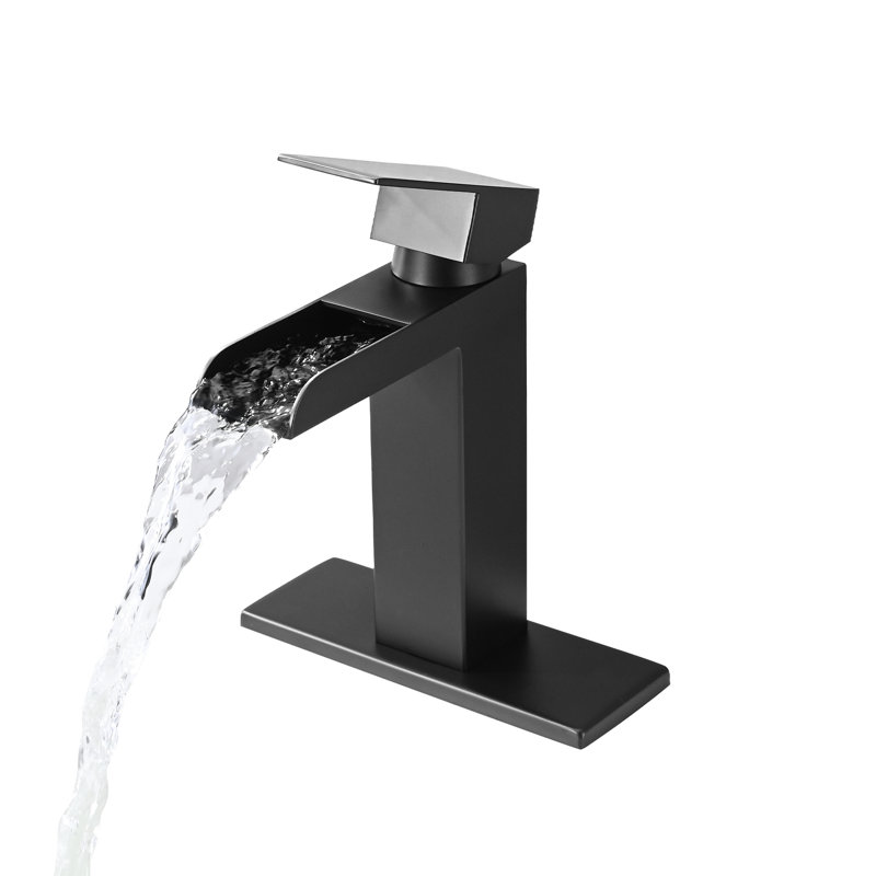 Magnifique robinet de lavabo de salle de bain - Noir mat, cascade à poignée simple avec drain escamotable et levier noir