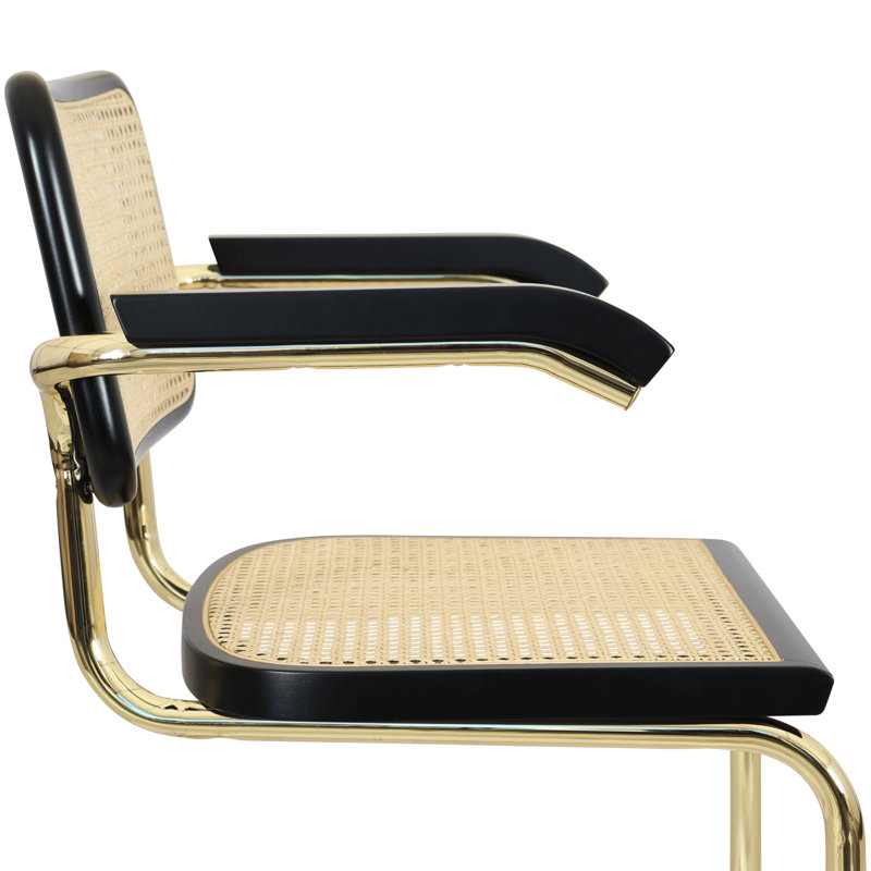 Marcel Breuer Cesca Cane Cantilever Dining Armchair Arm Chair, Black/Natural/Brass