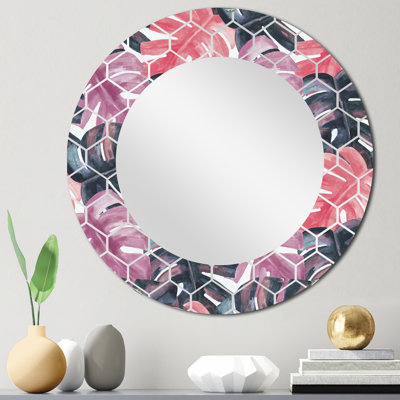 Monstera coloré sur brosses rugueuses II - miroir mural tropical