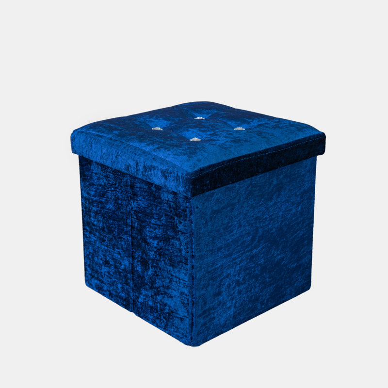 38 CRUSHED VELVET STORAGE BOX, Navy, 38cm H x 40cm W x 6cm D