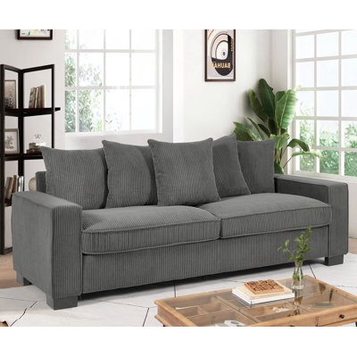 Corduroy Sofa With 5 Matching Toss Pillows, Sleek Design, Spacious And Comfortable 3 Seater Couch For Living Room