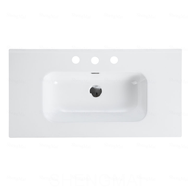Bassin intégré en céramique blanche, ensemble de drain NON inclus, Centres de 4 po