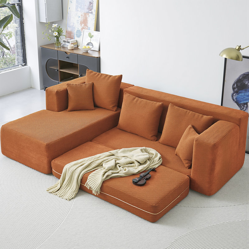 4 Seater Corduroy Sleeper, Orange