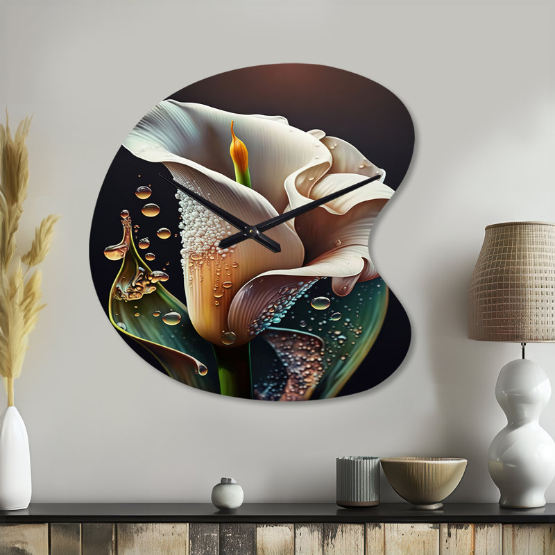 Vert et blanc Calla Lily Flower II - Lily, horloge murale asymétrique en métal, Petit