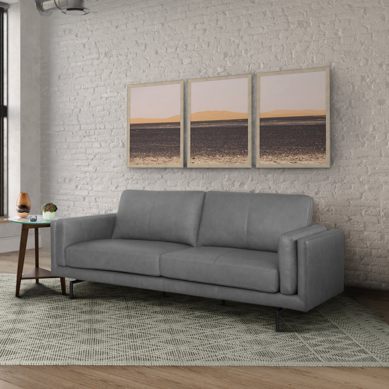 Canapé en cuir Lynnhurst, Cuir véritable gris