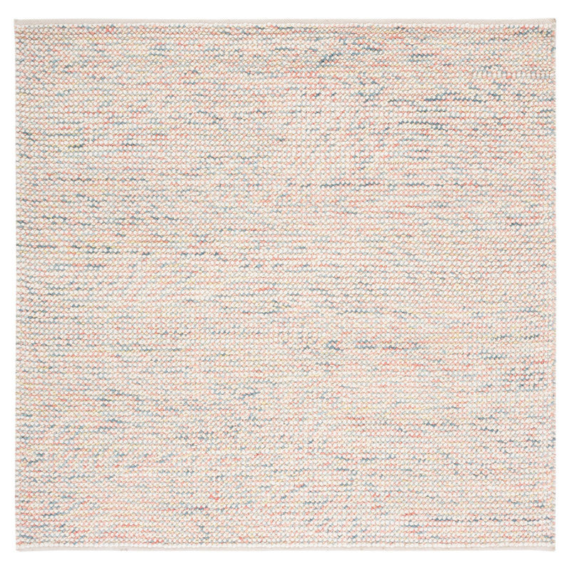 Handwoven Ivory and Pink Square Wool Rug, 6' x 6'