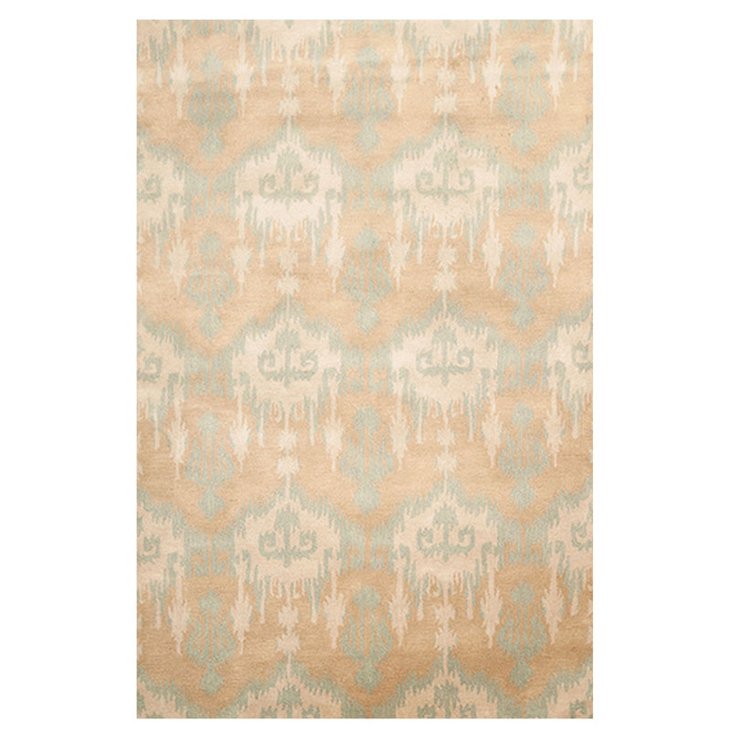 Tapis brun clair en laine touffeté à la main Ikat