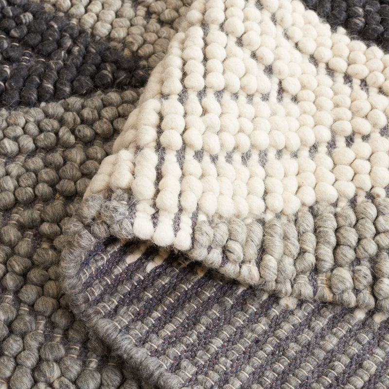 Tapis en laine / coton tissé à la main Rohan en gris / noir, Rectangle 5 pi x 8 pi