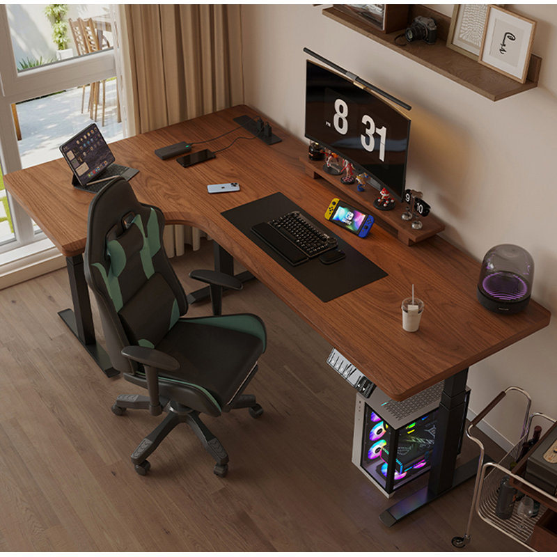Bureau simple en bois massif et métal à hauteur réglable Simple, 24.4" H x 70.9" W x 55.1" D, Brown/Black