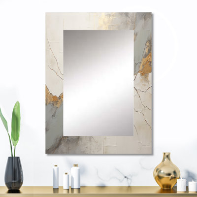 Beige doré minimalisme Poteries I - miroir décoratif spirales abstraites, miroir mural beige, impression d'art en métal