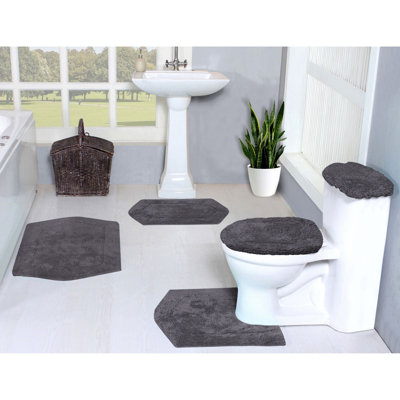 Athyrium Cotton 5 Piece Bath Rug Set, Non-Slip, Quick Dry, Machine Washable, Ultra Absorbent