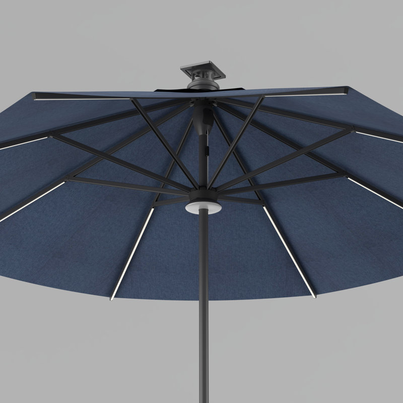 Pasticallo Paramount Series Smart Umbrella With Remote, Wind Sensor, Solar Panel, Led Center Lighting, Removeable Led Lighting Strip, Sunbrella Spectrum