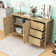 Buffet moderne avec portes à motif ondulé, tiroirs de rangement, crochets et tablette réglable