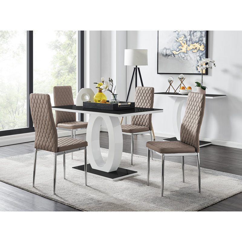 Eubanks 4 Black Dining Table & 4 Grey Gold Leg Chairs, Cappuccino/Silver