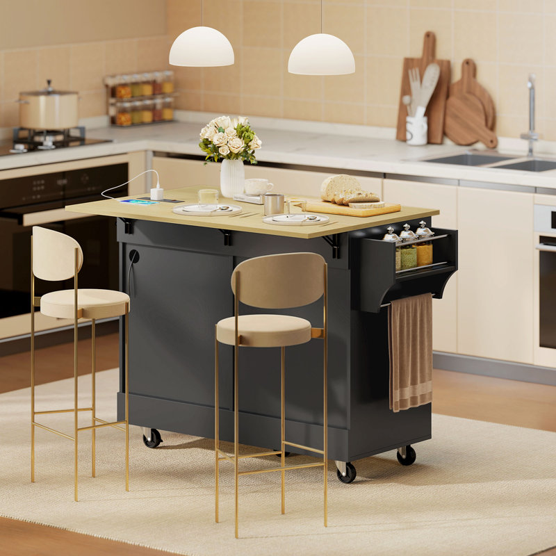 Îlot de cuisine 51 "avec prise électrique, Noir