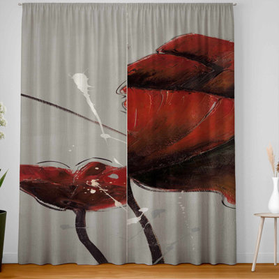 Red Poppy Flowers Blackout Curtains - Home Decor Pair