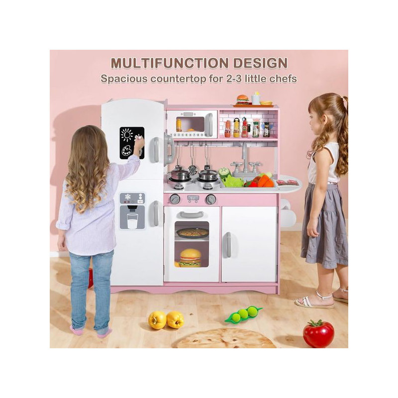 Wooden Kids Play Kitchen, Toy Kitchen Playset for Toddler, Pretend Oven, Microwave, Realistic Kitchen Sets for Boys Girls Age 3+