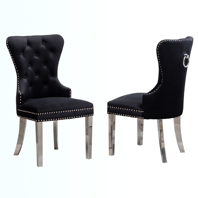 Sydnie 20'' H Tufted Velvet Upholstered Side Chair, Black