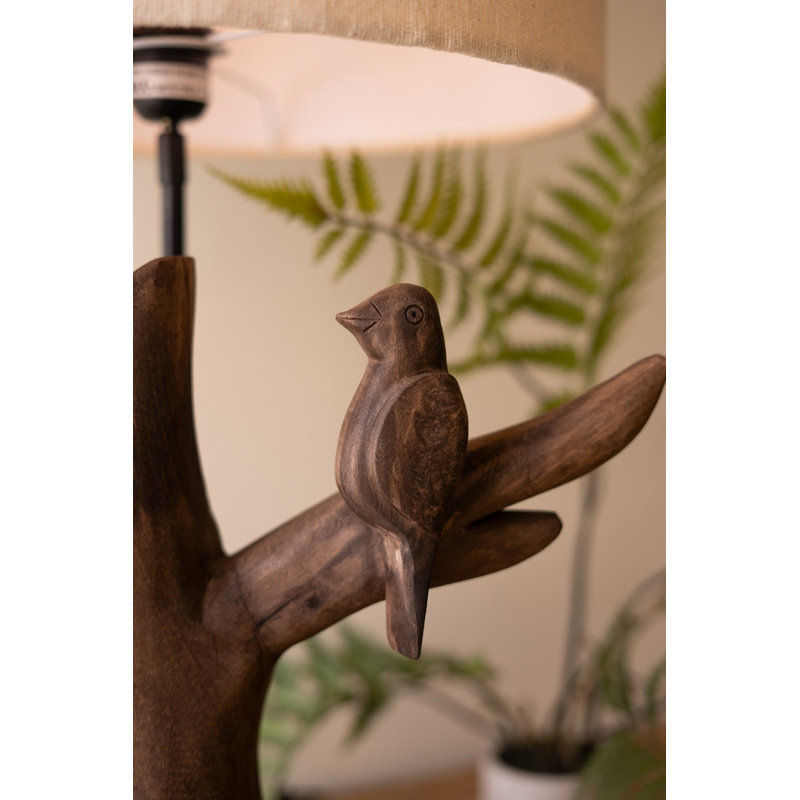  Arbre en bois de manguier sculpté avec lampe de table à base d'oiseau sculptée à la main H 28 po pour le salon ou la chambre à coucher