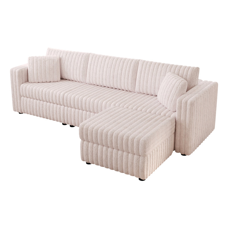 Canapé modulaire à 3 places avec repose-pieds 106,3 po, Tissu rose clair