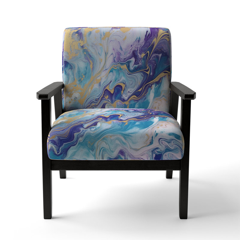 Fauteuil Berdahl, Polyester vert / mauve, Accoudoirs carrés noirs