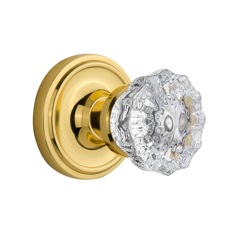 Classic Rosette with Crystal Door Knob, Unlacquered Brass