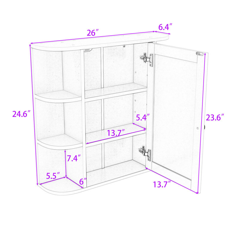Armoire de rangement murale à miroir avec tablettes de rangement, Bleu