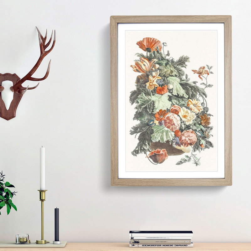 A Vase with Garland Flowers by Johan Teyler - Framed Print, 33cm H x 24cm W x 2cm D, Oak Framed