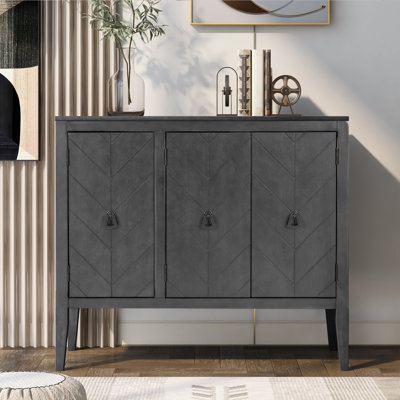 37.02" Sideboard with 3 Doors, Retro Buffet Minimalist Wooden Storage Cabinet for Living Room, Kitchen