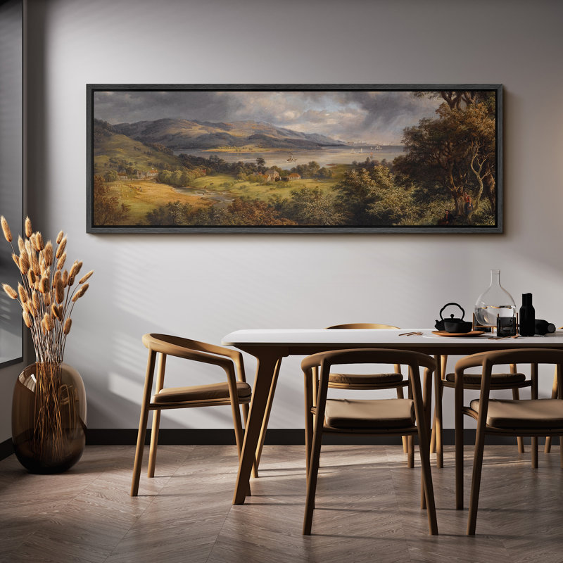 Art rustique, campagne rustique, campagne idyllique avec Rolling Hills and Farms, H 20 po x l 60 po, Noir, noir, noir, noir