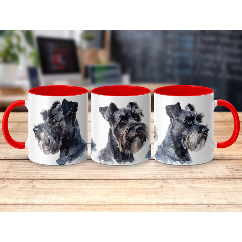 Elegant Schnauzer Watercolor Art 11oz Coffee Mug, 3, Red