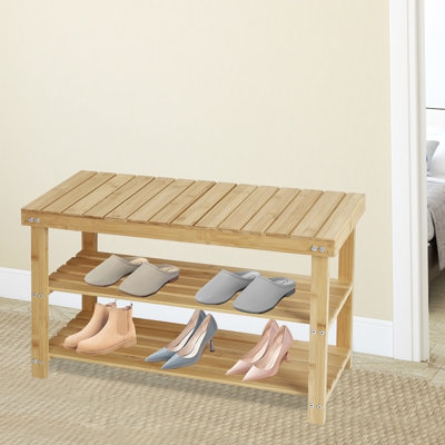 Hofitlead 27.5" Shoe Rack Solid Wood Shoe Bench, 3-Tier Shoe Organizer For Entryway Hallway(Light Brown)