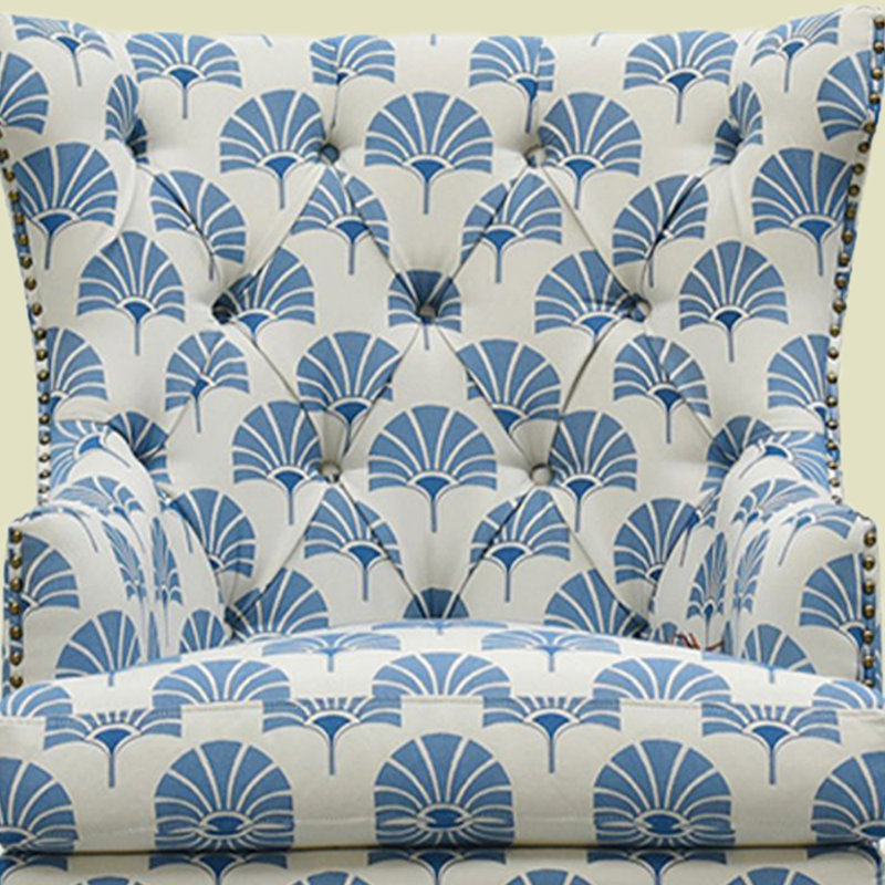 Cotton and linen recliner filled with sponge, Blue/White