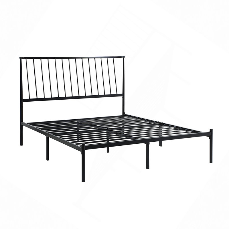 Lit moderne, lit plateforme en métal, tête de lit à angle, meubles de chambre à coucher 1pc, Noir, Grand lit