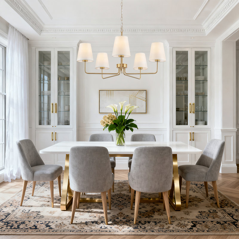 5 - Light  Classic / Traditional Chandelier With  Fabric Shade, Gold