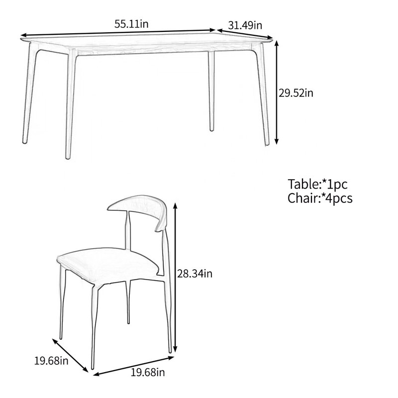 Modern simple solid wood table set, 29.52"H x 55.11"L x 31.49"W