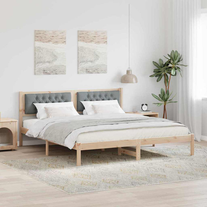 Solid Wood Bed, Natural/Light Grey, European Kingsize (160 x 200 cm)