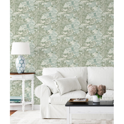 Surface Style Serene Scenes Toile 18' L x 20.5" W Peel and Stick Wallpaper Roll