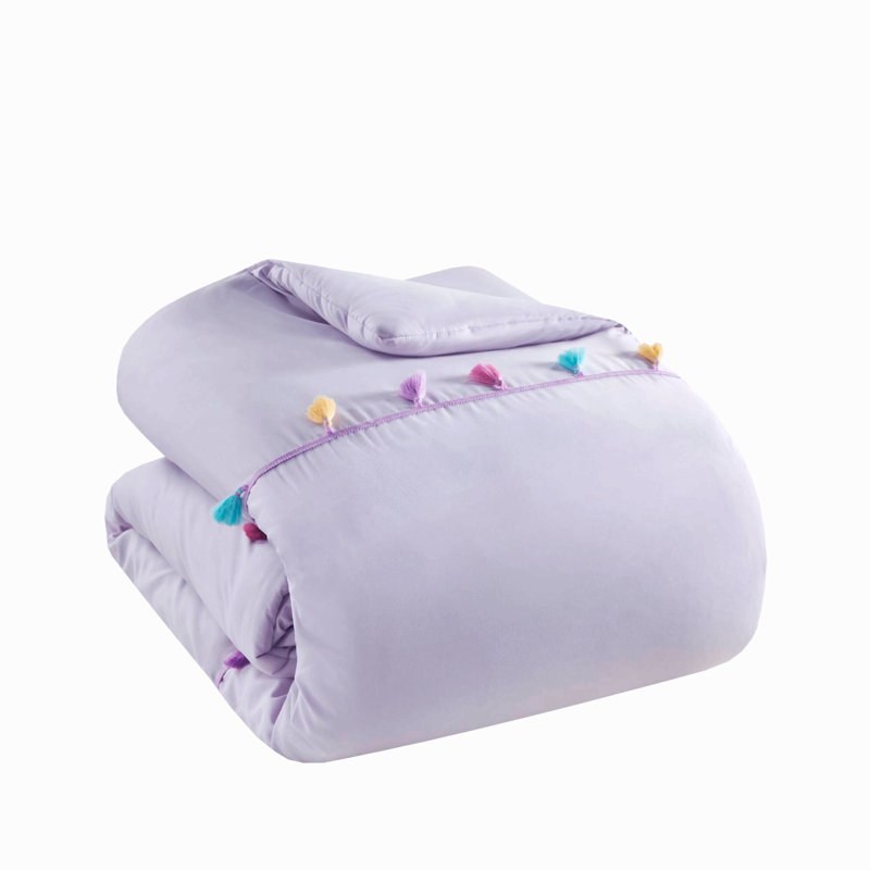 3 Piece Microfiber Embroidered Tassel Comforter Set Lavender Twin