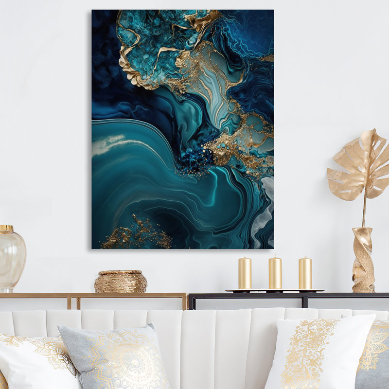 Décoration murale abstraite abstraite géode turquoise I - marbre, H 40 po x l 30 po